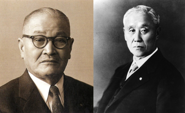 （左）初代社長　島津源蔵（右）2代目社長　根岸信